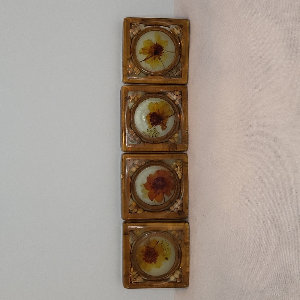 Vintage Lucite Pressed Flower Coasters